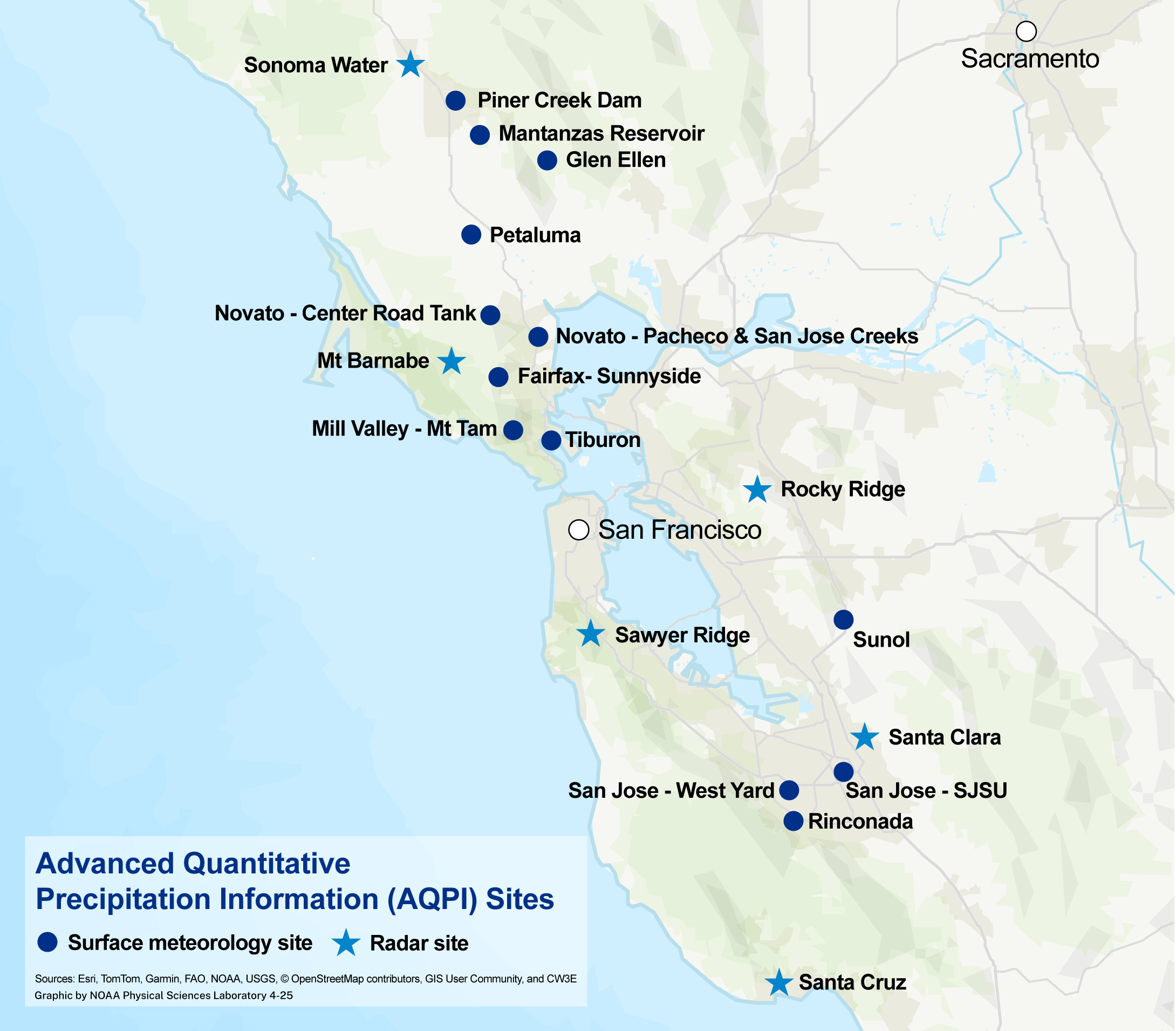 A map of AQPI sites in the San Francisco Bay area