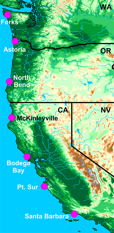map showing location of observatories