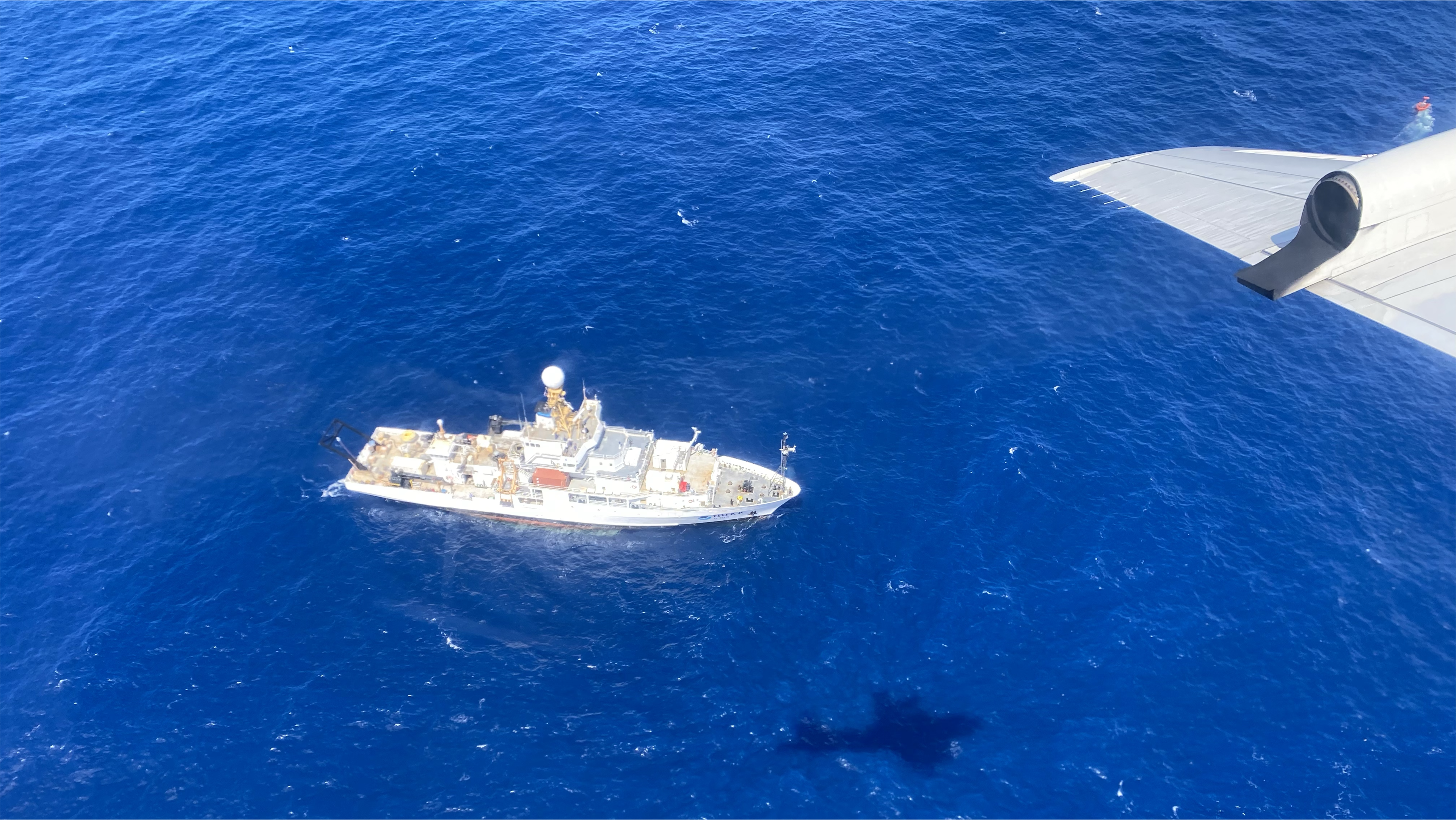 A view of the NOAA Ship <em>Ronald Brown</em> from the P3 aircraft on Jan 23.