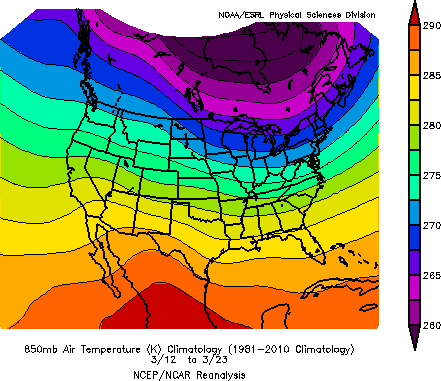 March 2012 850mb temperature climatology