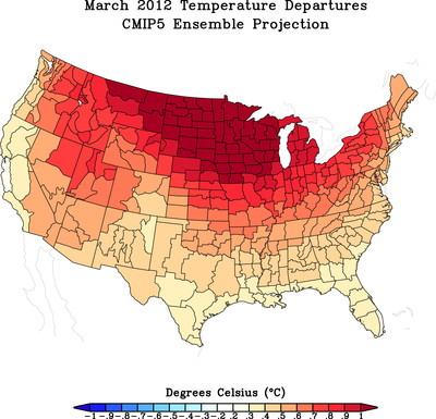 CMIP5 March temperature anomalies