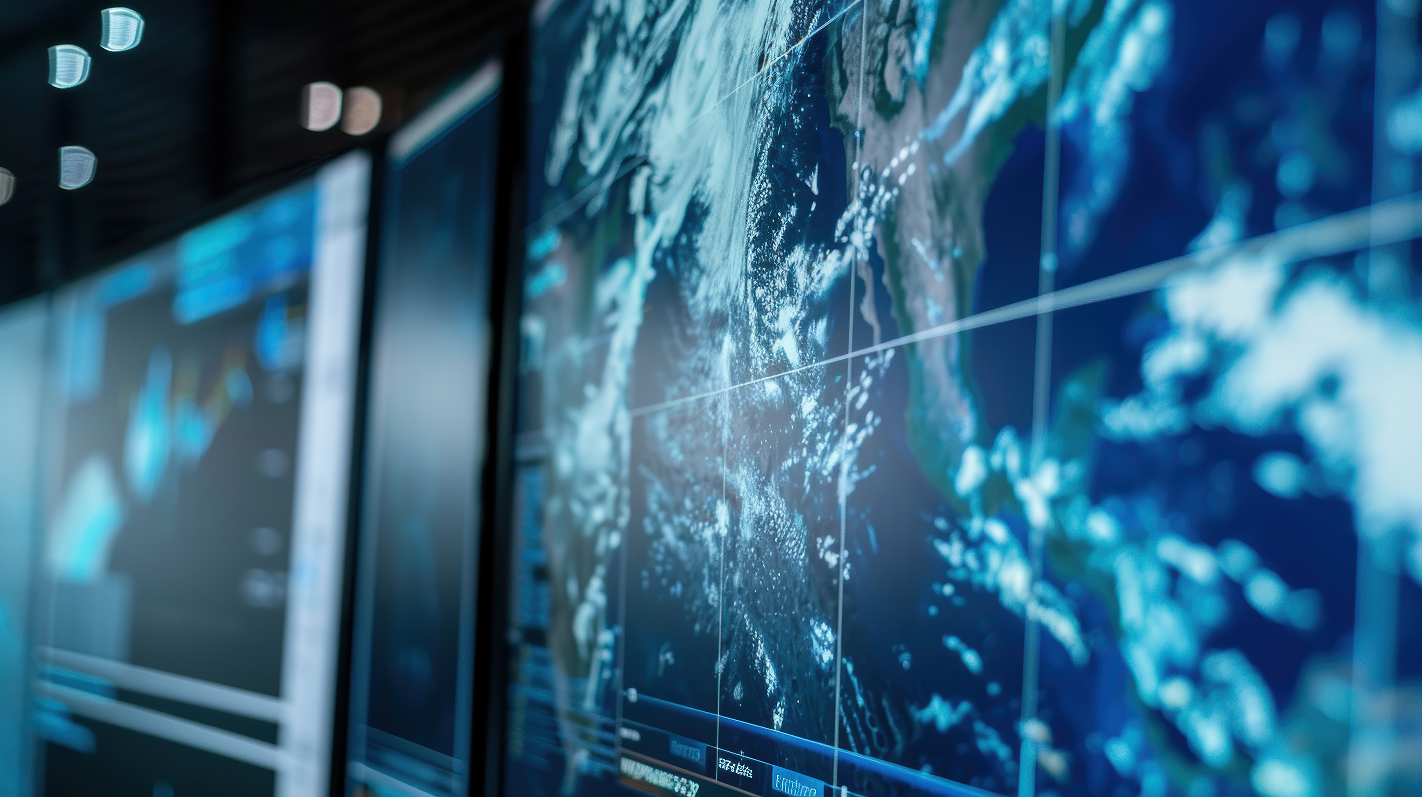Nondescript image of weather models on computer screens. Credit: Adobe Stock