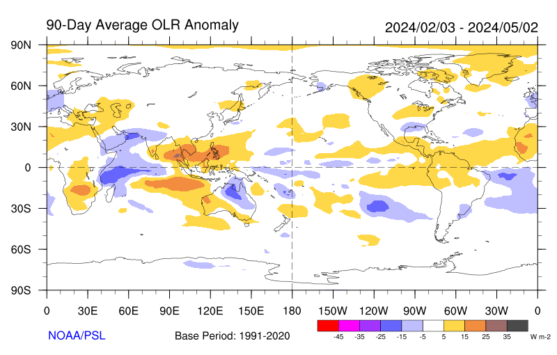 Latest 90 Day OLR Anomaly map