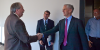 Dr. Marty Ralph (left), Dr. Allen White, and Jim Jordan (right) of NOAA/ESRL/PSL greet Secretary Bryson (2nd from right) for a briefing on water resources research and applications. Photo by Will von Dauster.