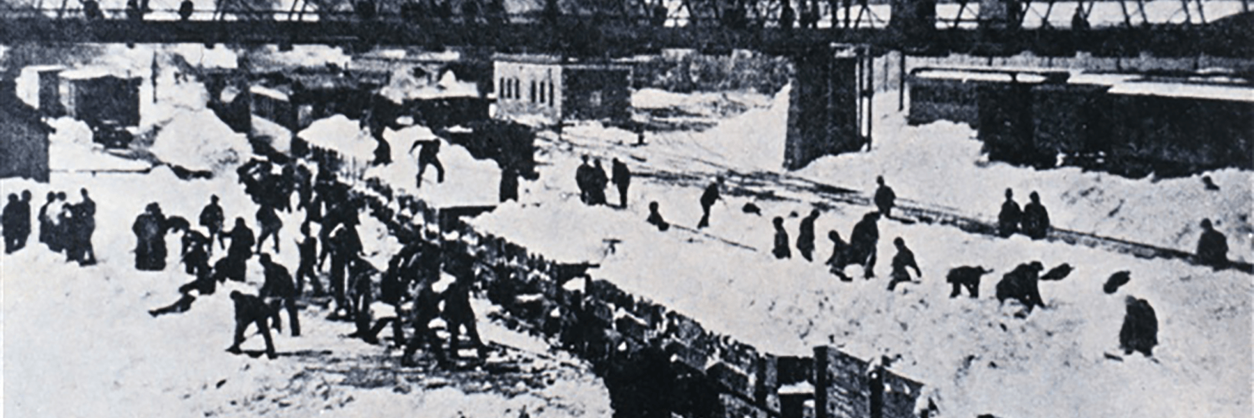 The Great Blizzard of 1888: Men in New York City shovel snow into train cars to be taken out of the city. An “Army of the Shovel” was formed to clear the city of snow. Credit: NOAA.