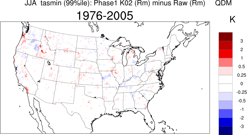 99 percentile minimum temperature continental US